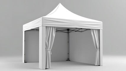 White promotional event tent isolated on plain background. Ideal for outdoor markets, trade shows, and advertising. Portable, durable, and easy to set up. Perfect for commercial use and branding.
