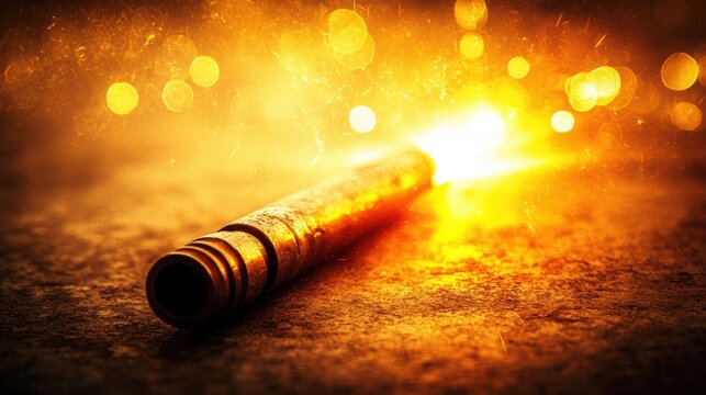Illuminated bullet with sparkling glow on textured surface