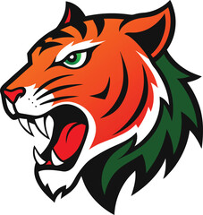 Powerful Roaring Tiger Face Aggressive Animal Vector Illustration
