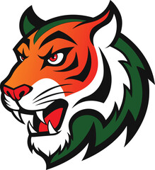 Vector Illustration of Aggressive Roaring Tiger Face in Fierce Expression
