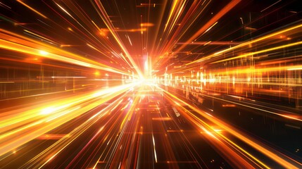 Abstract background with glowing golden lines and light streaks.