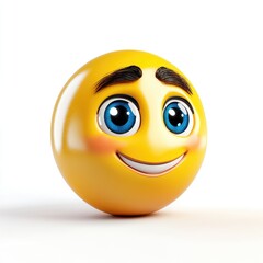 Fototapeta premium A vibrant yellow emoji with a cheerful expression showcases bright blue eyes and playful eyebrows, captured in a minimalistic setting that highlights its joyful demeanor