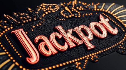 3D text "Jackpot" in golden color on a black background, with a glowing light effect