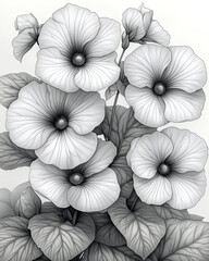 Petunia flowers coloring book.