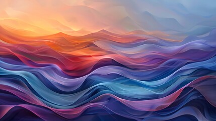 Fototapeta premium An abstract ocean scene where the waves are made of flowing ribbons of light, each ribbon representing a different mood or energy, with the horizon blending into a soft gradient of colors