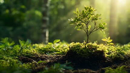 Young Tree Sapling in Forest Setting.