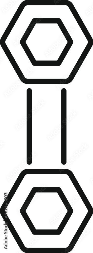 Poster simple icon of a molecule, representing two hexagons linked with a double bond, useful for chemistry