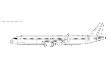 Airbus A321 NEO. Vector drawing of narrow body passenger jet airliner. Side view. Image for illustration and infographics.