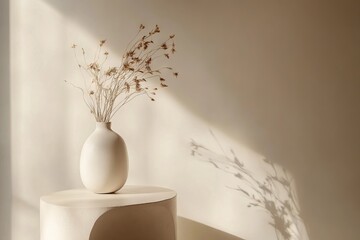 Minimalist Side Table with Dried Flowers, AI generated illustration
