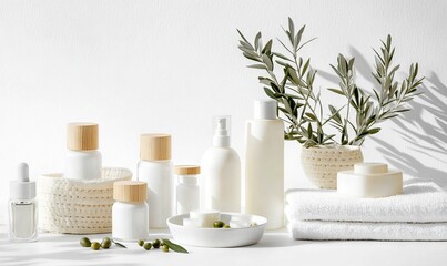 Nature-Inspired Skincare Products Display, AI generated illustration