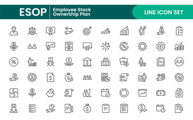 Outline icons about ESOP employee stock ownership plan. Contains such icons as company, win-win, scheme and benefits.