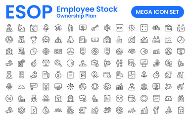 Outline icons about ESOP employee stock ownership plan. Contains such icons as company, win-win, scheme and benefits.