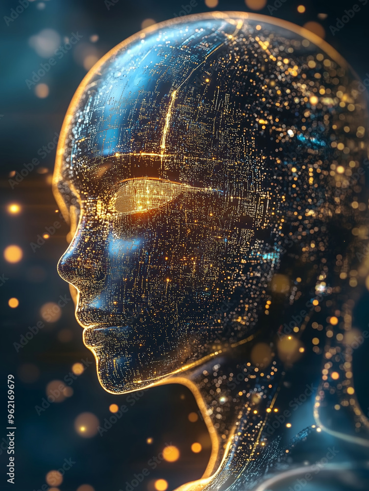 Fototapete exploring the luminous parallel between artificial intelligence and human creativity in a futuristic