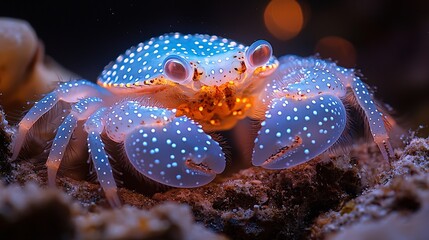 A stunning bioluminescent creature in extreme conditions, with vivid glowing patterns