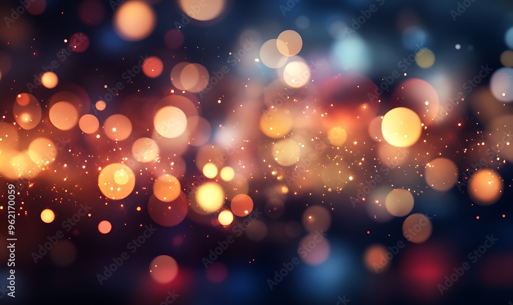 Aufkleber abstract background with golden and red bokeh lights