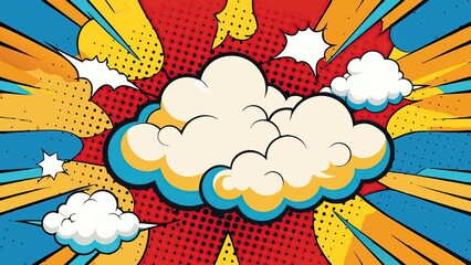 Dynamic comic style background with vibrant clouds and dots