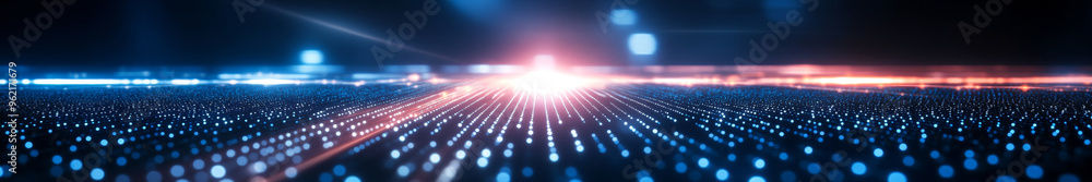 Poster abstract glowing beams of light flowing through digital landscape create mesmerizing visual effect.