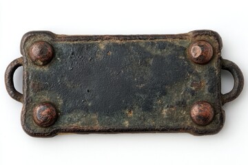 Antique rusted iron handles on weathered metal plate