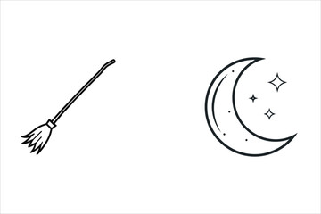 Halloween Icon Set: Bubbling Cauldron, Ghost, Pumpkin, Witch Hat, Skull, Gravestone, Broomstick, Candy & Crescent Moon for App, Website, and Graphic Design