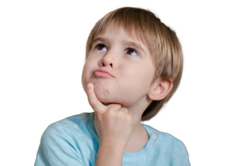 PNG Boy toddler sticker close-up, he is playing and posing, grimacing, making funny face. The child makes a grimace as if he is thinking about something