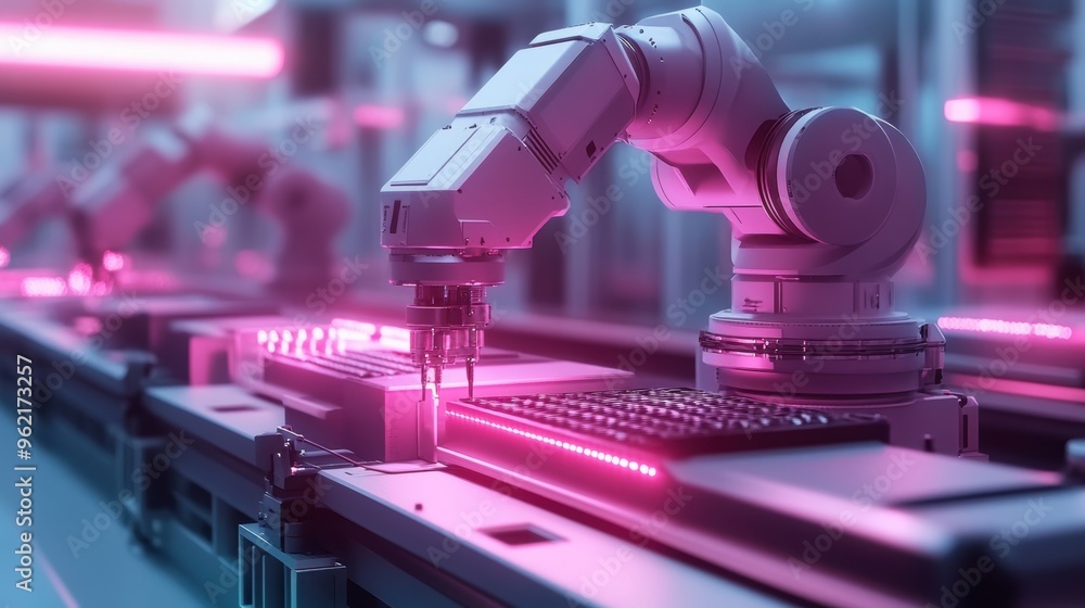 Poster banner showcasing cutting-edge robotics revolutionizing manufacturing processes in the era of automa