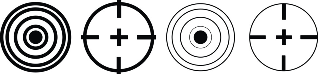 Obraz premium black and white background Target destination icon set. Aim sniper shoot group. Focus cursor bull eye mark collection.