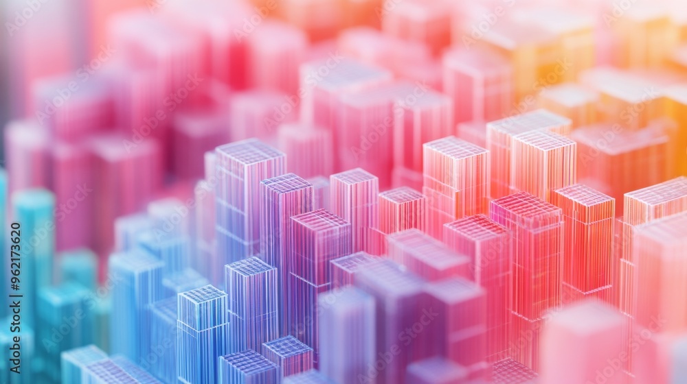 Aufkleber Detailed shot of a 3D stacked graph with layers of data blocks, each section in a different color, representing complex information in an easy-to-understand format.