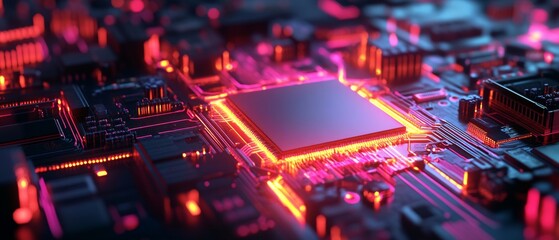 Obraz premium A computer chip with a red glow