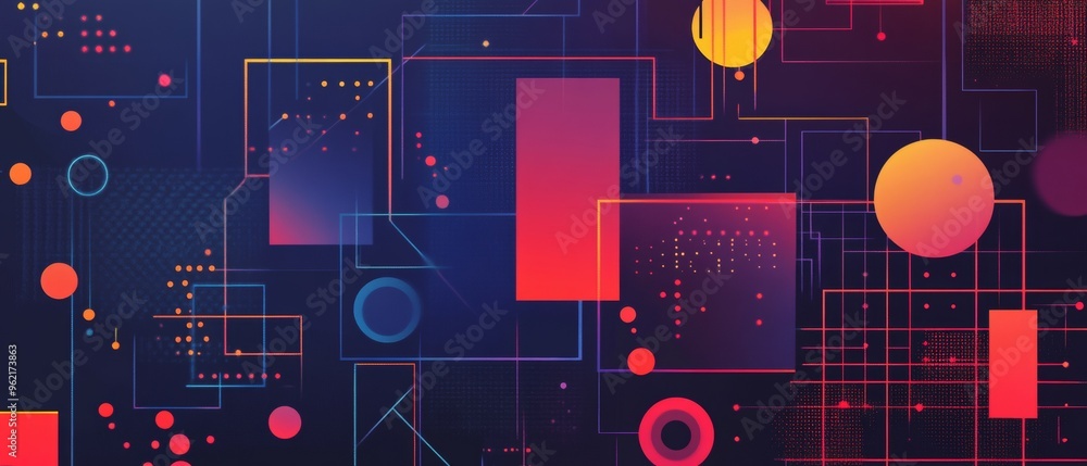 Poster a colorful abstract image with squares and circles
