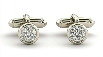 A pair of cufflinks with a single diamond in each, cufflinks, diamond, pair