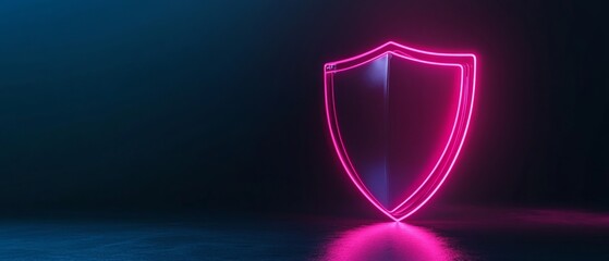 A neon pink shield with a glowing outline
