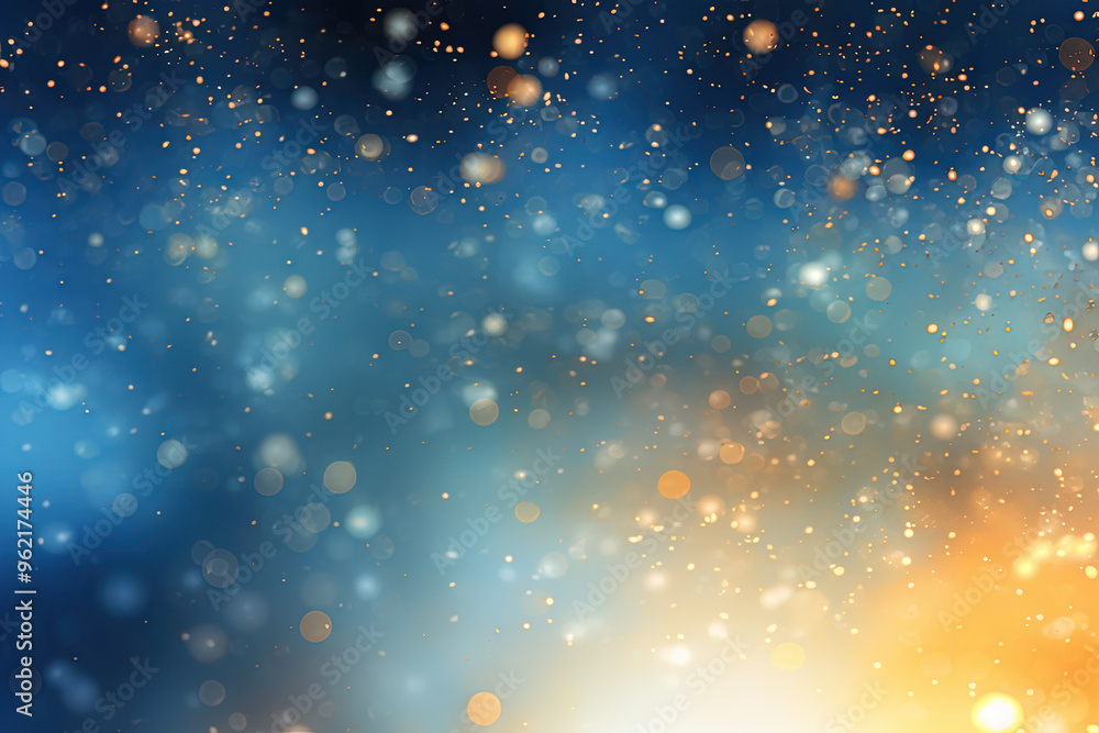 Aufkleber blue background with silver and gold snowflake particles and blurred bokeh sparkles