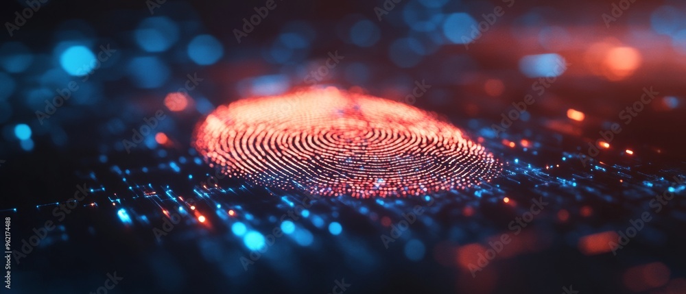 Poster a close up of a fingerprint with a red dot in the middle