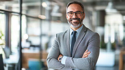 Fototapeta premium A man in a suit and tie is smiling and posing for a picture