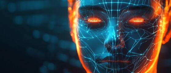 A woman's face is shown in a blue and orange color scheme