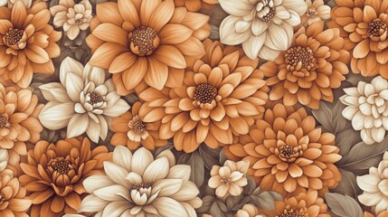 Warm Toned Floral Pattern with Beige Peach Blooms
