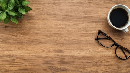 Strategic Business Planning: Business Plan Blueprint on Wooden Desk with Coffee and Glasses, Copy Space Available, Deep Depth of Field