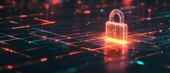 A glowing red lock is on a black background