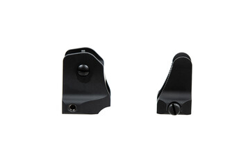 Removable mechanical sights made of metal and with quick-release mounts. Isolate on a white back.