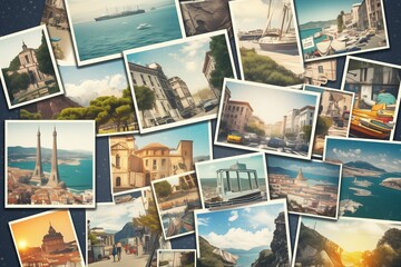 Collage of printed travel photos