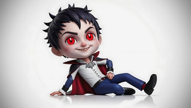 bboy chibi cartoon vampire character with red eyes and black cape . 3D illustration of chibi cartoon vampire character. ai generated images