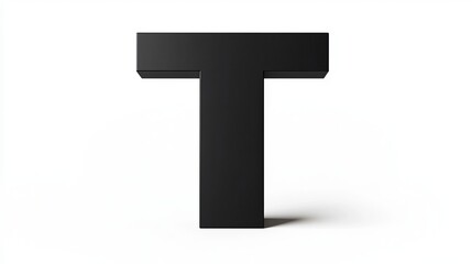 A separate 3D letter "T" on a white background, an alphabetic symbol, black.