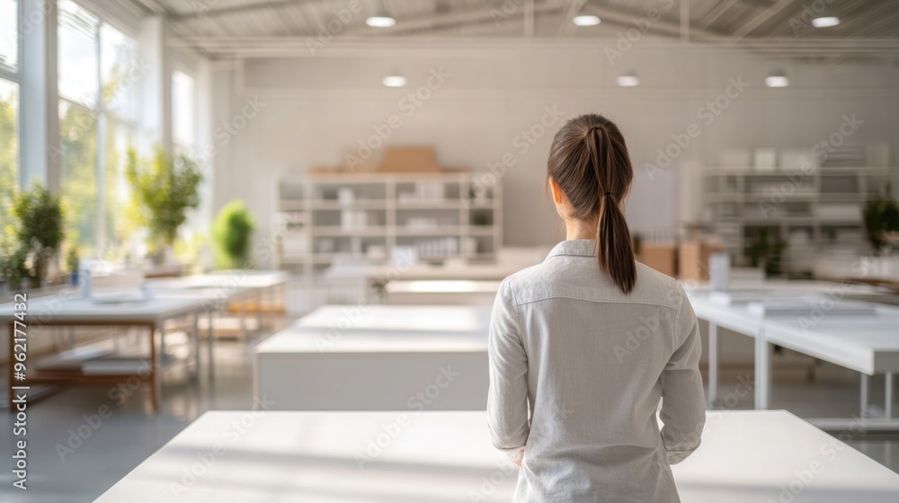 Poster engineer designing a sustainable prototype in a high-tech lab, focusing on eco-friendly materials an