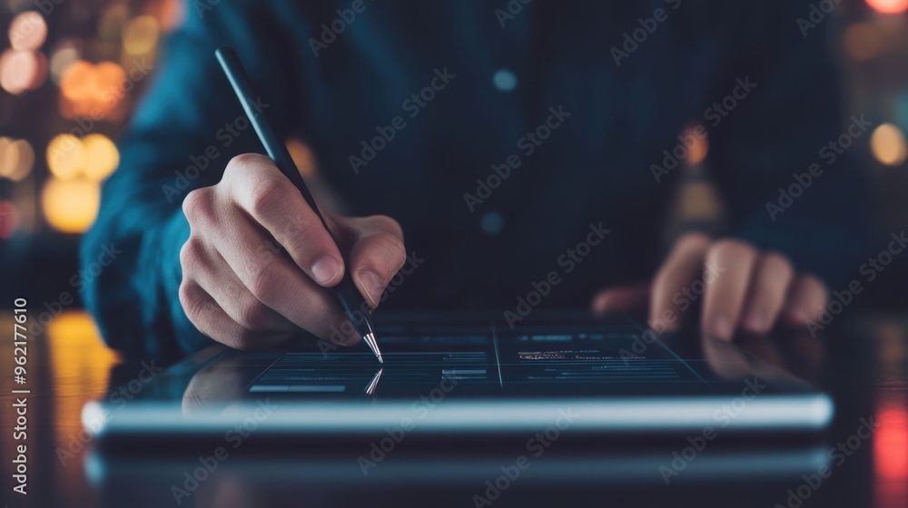 Poster website design on tablet: professional using a stylus to design a website, merging creative and digi