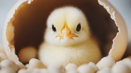 Newly hatched chick emerging from its shell, symbolizing the start of life