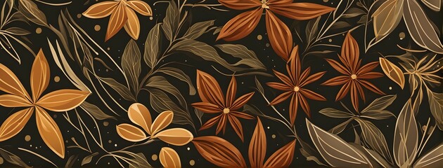 Abstract wallpaper illustration of Christmas spices like cinnamon sticks, star anise, and cloves