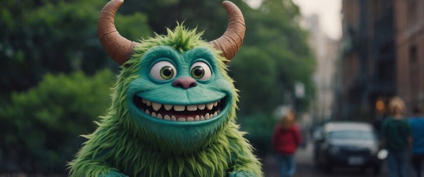 Charming Green Monster with a Playful Smile and Pointed Ears.