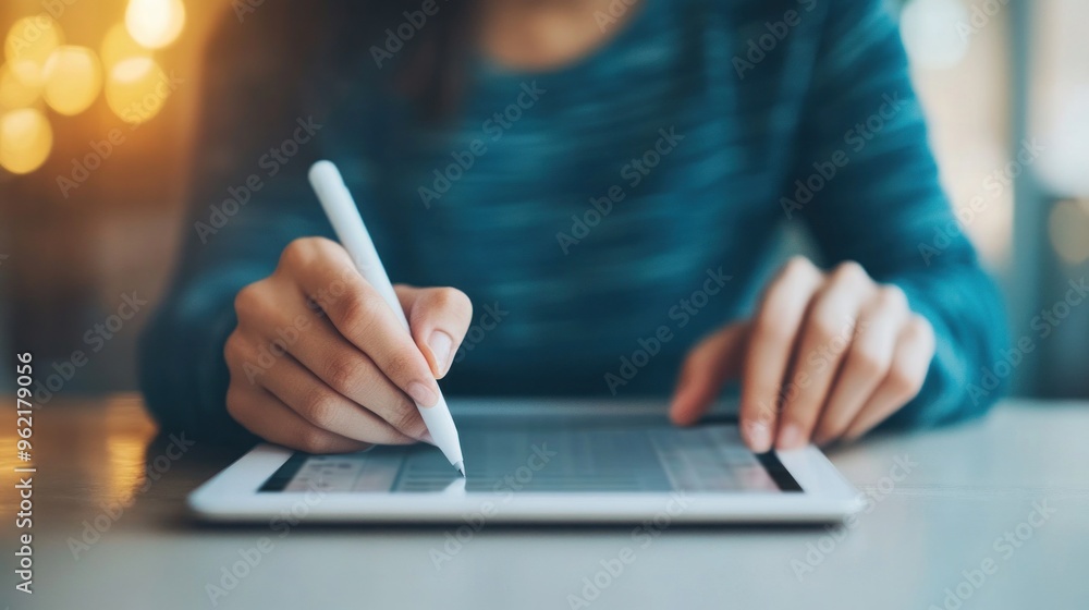 Aufkleber website design on tablet: professional using a stylus to design a website, merging creative and digi
