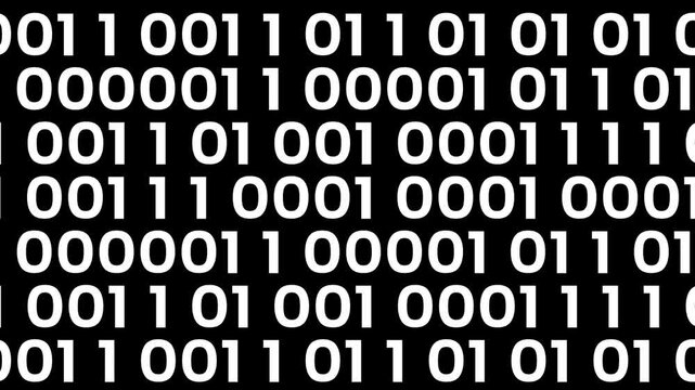 Binary code moving animation. number details showing in computer screen.