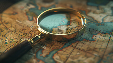 Vintage Magnifying Glass Over World Map